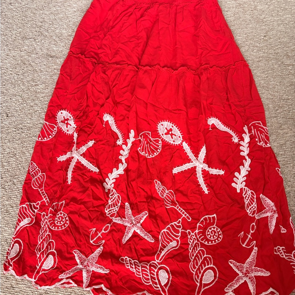 Laffair red embroidered layered maxi skirt ❤️✨
